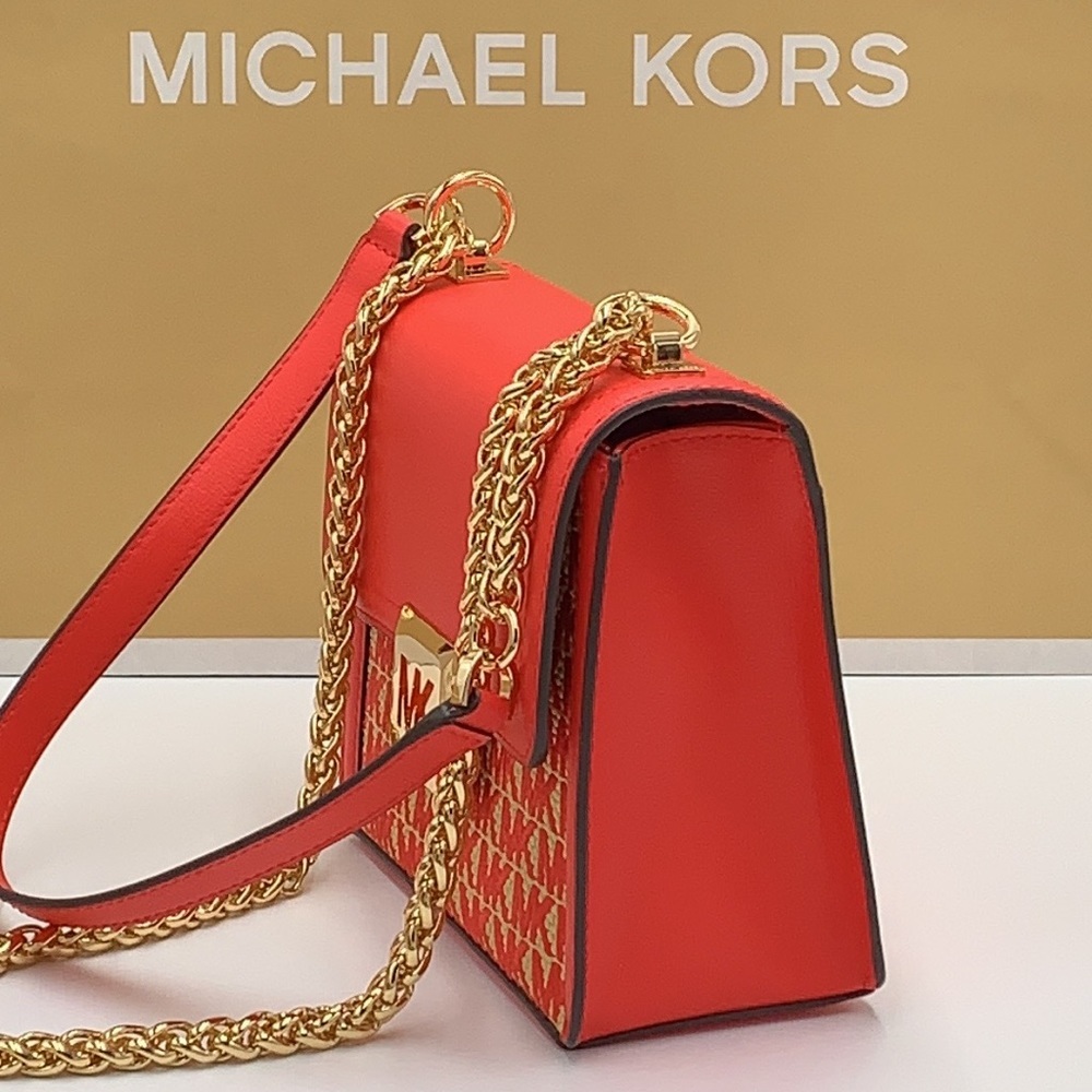 MICHAEL KORS SONIA SMALL SQUARE SHOULDER XBODY CORAL REEF COLOR - Picture 14 of 16